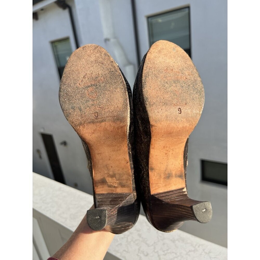 Calleen Cordero Vintage Y2K studded distressed brown leather peep toe booties 9 - Picture 7 of 15